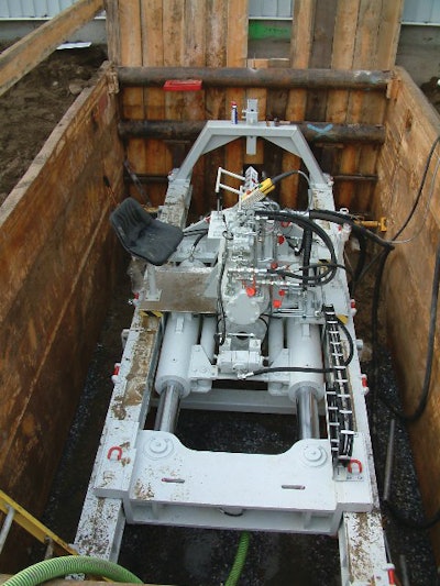ICON Tunnel Systems supplied a Bohrtec BM 600LS pilot tube guided auger boring machine for the HDPE sewer pipe installation project.
