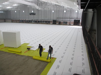 80,000 square feet of under-slab foam insulation was installed in a single 12-hour night’s work, tallying roughly 250 man hours of labor.