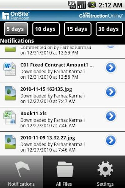 See a current thread of recent uploads, downloads, updates and comments.