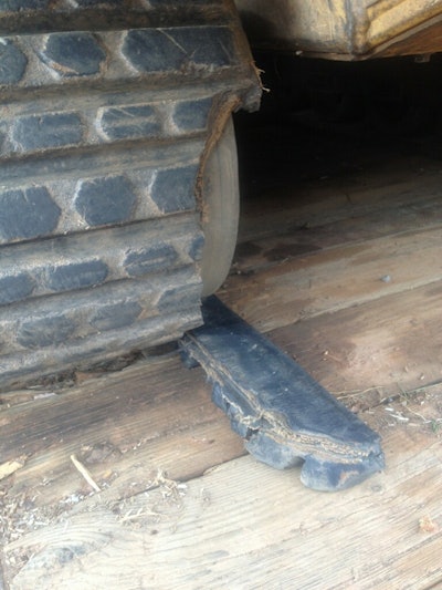 Improper operation and extreme underfoot conditions can result in cuts or chunking of tracks. Image provided by ASV