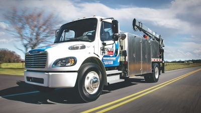 Propane can offer economic and environmental benefits in both on- and off-road applications. Shown is the Freightliner S2G, a 33,000-lb. GVW propane-powered truck.