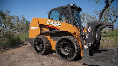 Case recently became the first skid-steer loader OEM to offer the Michelin X Tweel SSL All-terrain Airless radial tires as a factory-approved/supplied option on all skid-steer loader models. The airless radial tires perform just like a pneumatic tire, but without the risk of downtime from penetrations and impact damage.