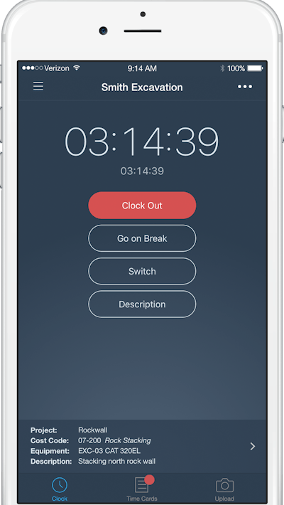 Clock in/out or create manual time entries.