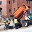 The Public Works Department team using its Falcon hot box and recycler to make repairs outside New Trier High School in Winnetka, IL. Built to be slid into the bed of a truck, the Falcon unit is available in 2-, 3-, 4-, 5-, 6-, 8- or 10-ton capacities.