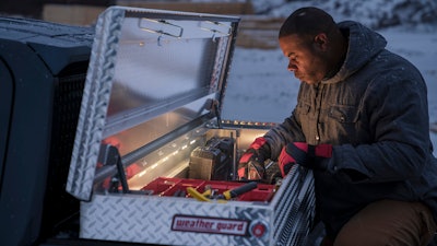 Weather Guard Lighted Truck Box With Power Sync Jobsite Close Up