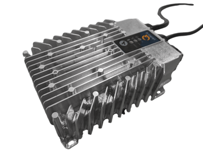 The RQ350 is Delta-Q’s smallest and lowest powered charger at 350W. It came about due to increased conversion to lithium-ion batteries, which could use a smaller charger.