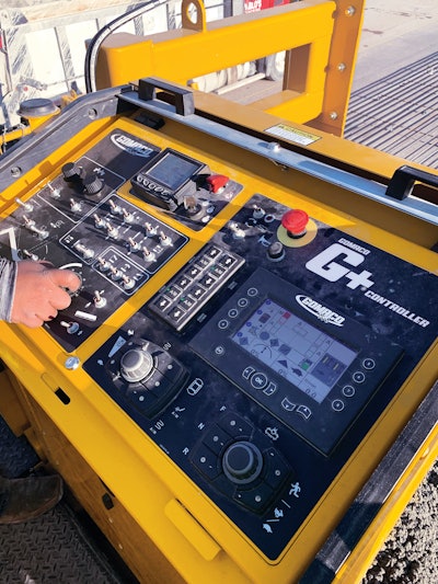 GOMACO's G+ is a versatile, user-friendly, digital control system that makes setup of the company's concrete slipform pavers easier with features such as single-person, push-button calibration for steering and grade.