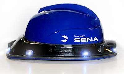 Mesh headsets can be worn over the head or attached to hard hats/helmets. New helmets, like this one from Jannatec, have integrated Sena Mesh communication headsets.