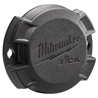 Milwaukee Tool's Tick is a BlueTooth tracking device that provides location updates when a tool comes within 100 ft. of a mobile device that has the One-Key app installed.