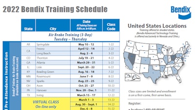 Bendix’s training program continues in 2022 with in-person and virtual training opportunities – along with a new testing option for each – for fleet technicians, owner-operators, and others to enhance the skills necessary for keeping vehicles on the road and in safe operating condition.