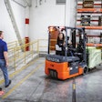 The updated 3-wheel electric forklift is equipped with new features, including ergonomics, operator assist, as well as onboard programming and diagnostics.