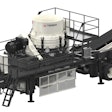 The portable plant includes an oversize quick-release cone feed hopper extension with overflow chute, a 42-in. (1070mm) rugged straight-line product conveyor and a metal detector for off-plant feed conveyor.