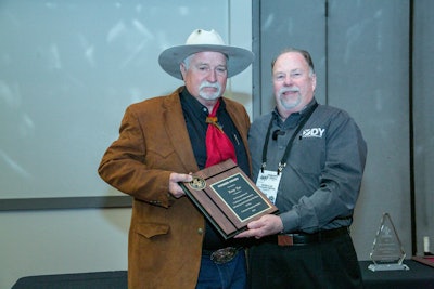 Tony Tye (left) was presented the Pioneer Award by longtime friend and fellow Texan Wayne Allen of DY Concrete Pumps during the ACPA’s Annual Meeting and Awards Presentation at World of Concrete.