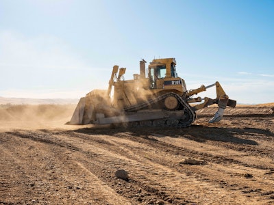 2012 Caterpillar D10T Dozer retrofitted with the Teleo kit on top at Teichert’s site in Tracy, California