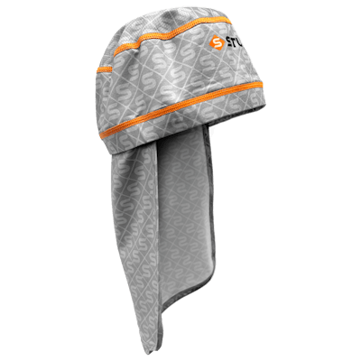 The machine-washable helmet liner with attached nape cover and cooling towel feature chemical-free cooling technology with UPF-50 sun protection.