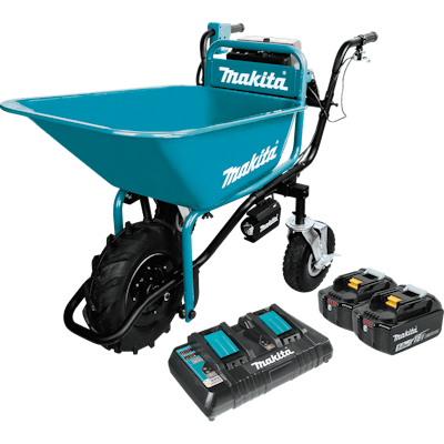 This kit includes a steel bucket secured to a frame with motor and tires, batteries and dual port charger.