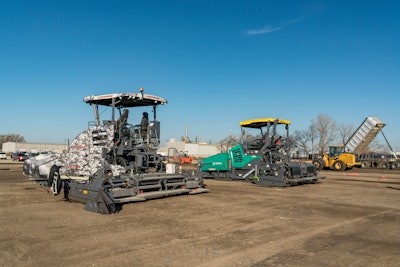 (Left) Dynapac's SD 2550 CS dual tamping foot paver. (Right) Vögel's Super 2100
