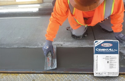 Rapid Set Cement All Plus is a blend of Rapid Set hydraulic cement, additives designed to match the color of typical existing portland-cement concrete and specially graded fine aggregates.