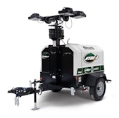 The light tower is equipped with a Vanguard lithium-ion battery, allowing for all-night operation without noise pollution.