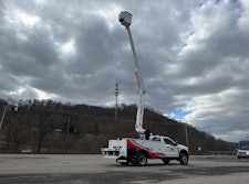 The new Curry Supply Aerial Truck features the AxionLift model AT4313i with insulated arial device and a 44.3-ft. working height, mounted to a custom Dakota Utility Line Body.