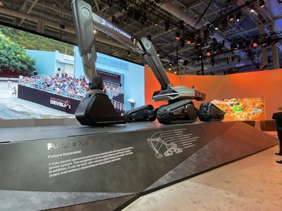 At CES 2024, HD Hyundai showcased the Future Xite concept, where a cabinless, electric-powered autonomous excavator was on display, equipped with perception/safety sensor system.