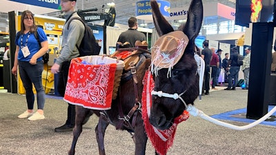 A visitor to the trade show floor.