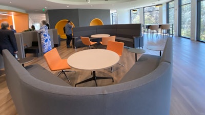 Collaborative work spaces are on every floor, and each one is different to encourage staff to visit different work areas.