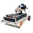 Powered by a 10-amp motor, the TMS-7 is equipped with a pump, six table wheels, galvanized steel guide rails, water fill indicator and miter guide.