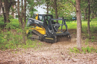 The MH60D Mulching Head for skid steers and compact track loaders features a redesigned mulching chamber and efficiently shreds underbrush and woody materials into beneficial mulch in minutes.