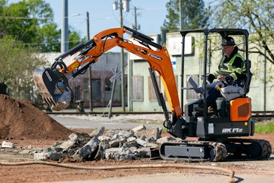 The 16-hp DX17Z-7 weighs approximately 4,200 lbs. and is the smallest member of the DEVELON mini excavator fleet.