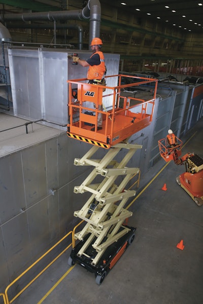 A scissor lift equipped with variable tilt technology