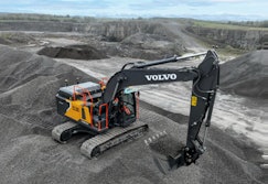 The 23-ton EC230 Electric is a general-purpose crawler excavator that first launched in early 2023. It has a breakout force of 33,500 lbf., a maximum digging reach of 32 ft., 7 in. and a maximum digging depth of 22 ft., 1 in.