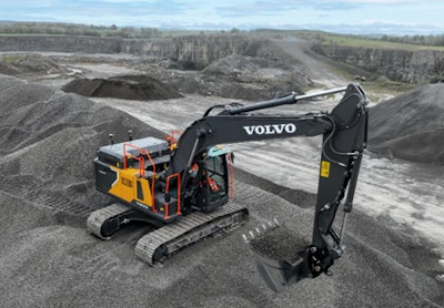 The 23-ton EC230 Electric is a general-purpose crawler excavator that first launched in early 2023. It has a breakout force of 33,500 lbf., a maximum digging reach of 32 ft., 7 in. and a maximum digging depth of 22 ft., 1 in.