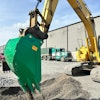 The Reverse V Bucket Attachment has tapered sides to reduce wear on bucket sides and to allow for dumping.