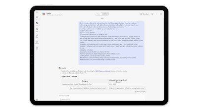 That same construction project prompt with Copilot where the AI is tasked with searching a specific source for relevant files to better inform the calculation and the output.