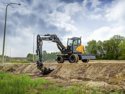 Hyundai Hw100 A Wheeled Excavator Grading
