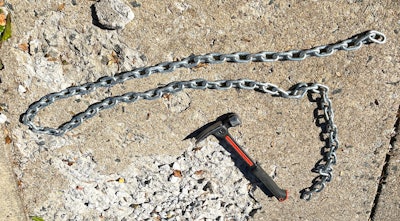 Tools needed to conduct Chain Drag test on delaminated concrete.
