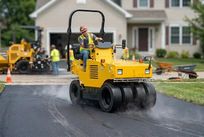 Sakai Ts160 4 Pneumatic Tire Roller Driveway Paving Scene