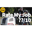 Watch FCP logo with people demonstrating equipment outdoors, Rate My Job text overlay