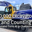Komatsu excavator and branded truck celebrating 60,000 excavators milestone at 40th anniversary event in Chattanooga