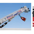 Stellar concrete pump truck with boom extended carrying load, awarded Equipment Today Contractors' Top 50 New Products 2024