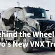 Volvo VNX cement mixer truck on industrial site with 'Watch FCP' overlay